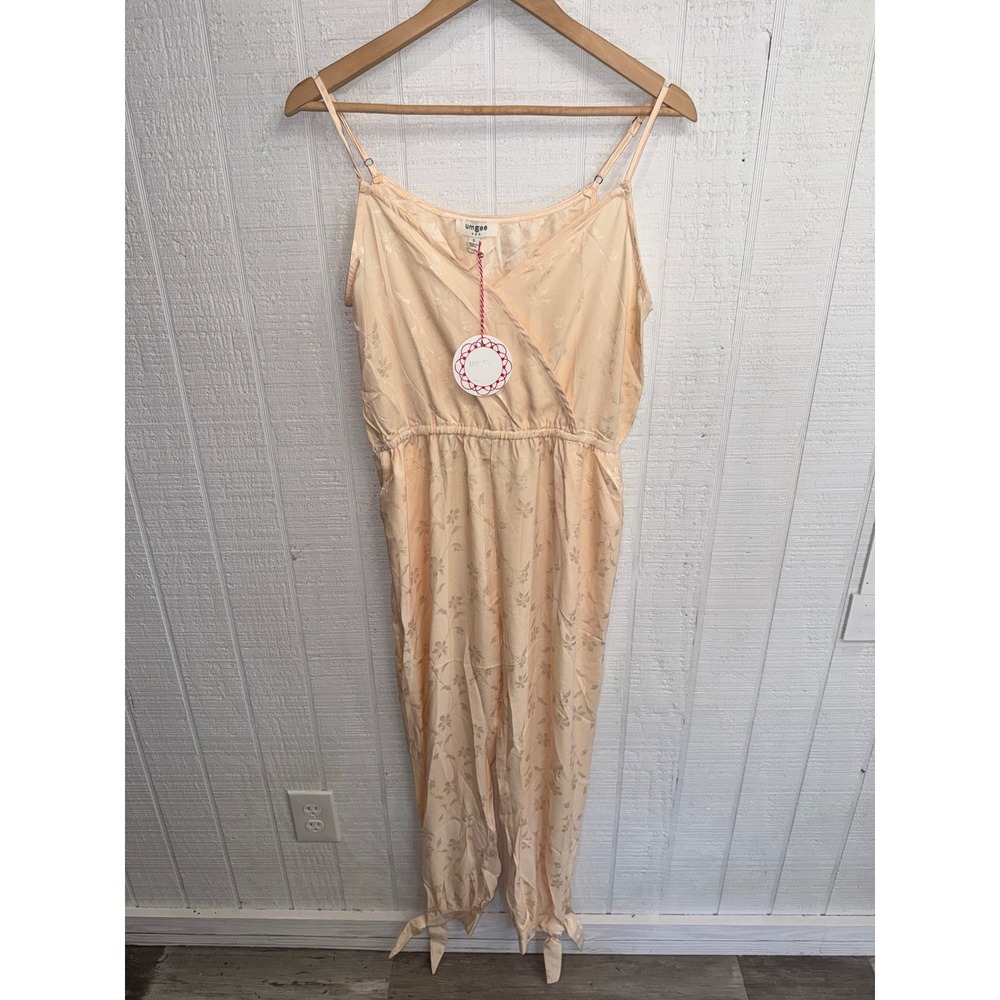 Umgee Jumpsuit Women Peach Floral Jacquard Surplice Tie Cuff Small NWT